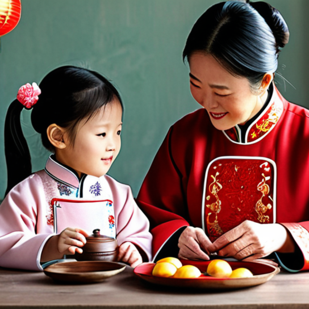 Cultural Heritage - Family Tradition** "A heartwarming scene of a grandmother teaching her granddaughter traditional Chinese crafts during the Lunar New Year, fully clothed in modest, traditional clothing, safe for work, appropriate content, perfect anatomy, natural proportions, professional photography, family-friendly, depicting Spring Festival decorations in the background." **