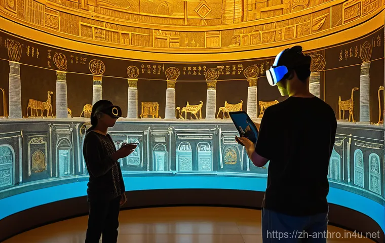 문화유산의 국제적 협력 - **Prompt 1: Immersive Digital Heritage Exploration** A vibrant, realistic image capturing a dive...
