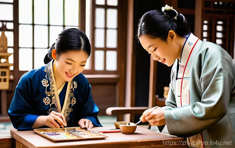 문화유산과 사회적 역할 - **Prompt:** A serene yet technologically advanced depiction of cultural preservation. In the foregro...