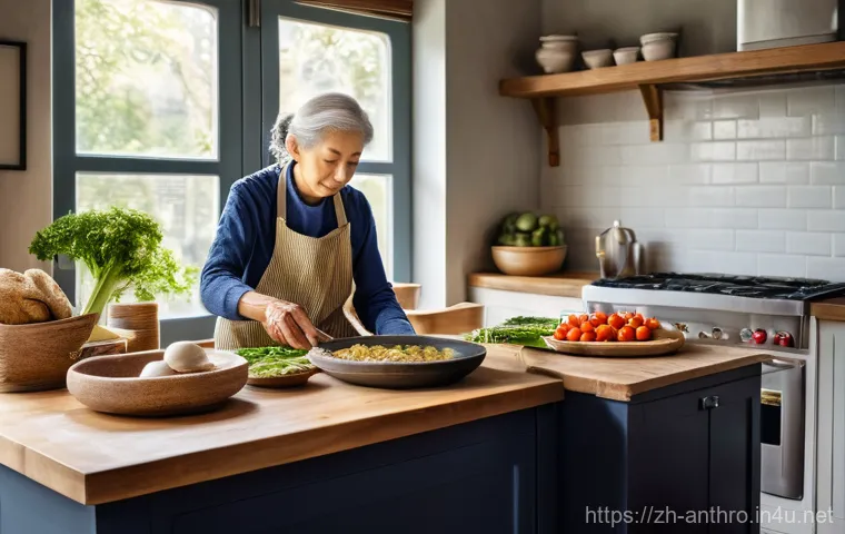 전통 사회와 현대 사회 - Prompt 1: "Timeless Kitchens: A Blend of Generations and Rhythms"**