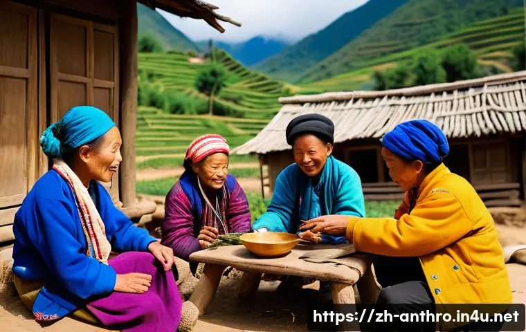 인류학적 연구법 - A detailed scene of an anthropologist conducting immersive fieldwork in a remote Yunnan minority vil...