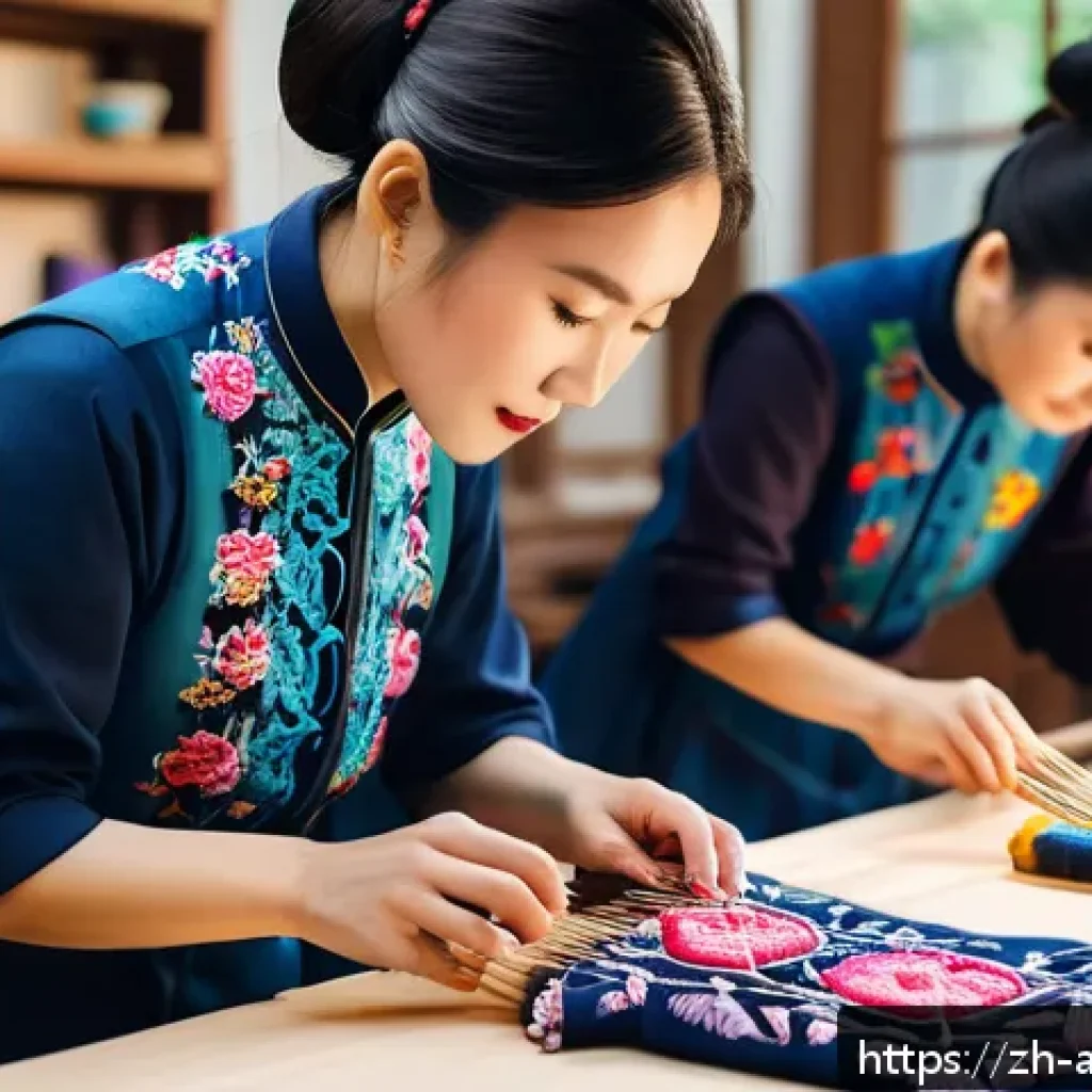 세계화와 지역 문화 - A vibrant artisan workshop scene in modern China, featuring skilled craftsmen creating traditional h...